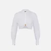 Camicia cropped in popeline con drappeggio e anella
