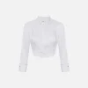 Camicia cropped in popeline con plastron ed elastico logato