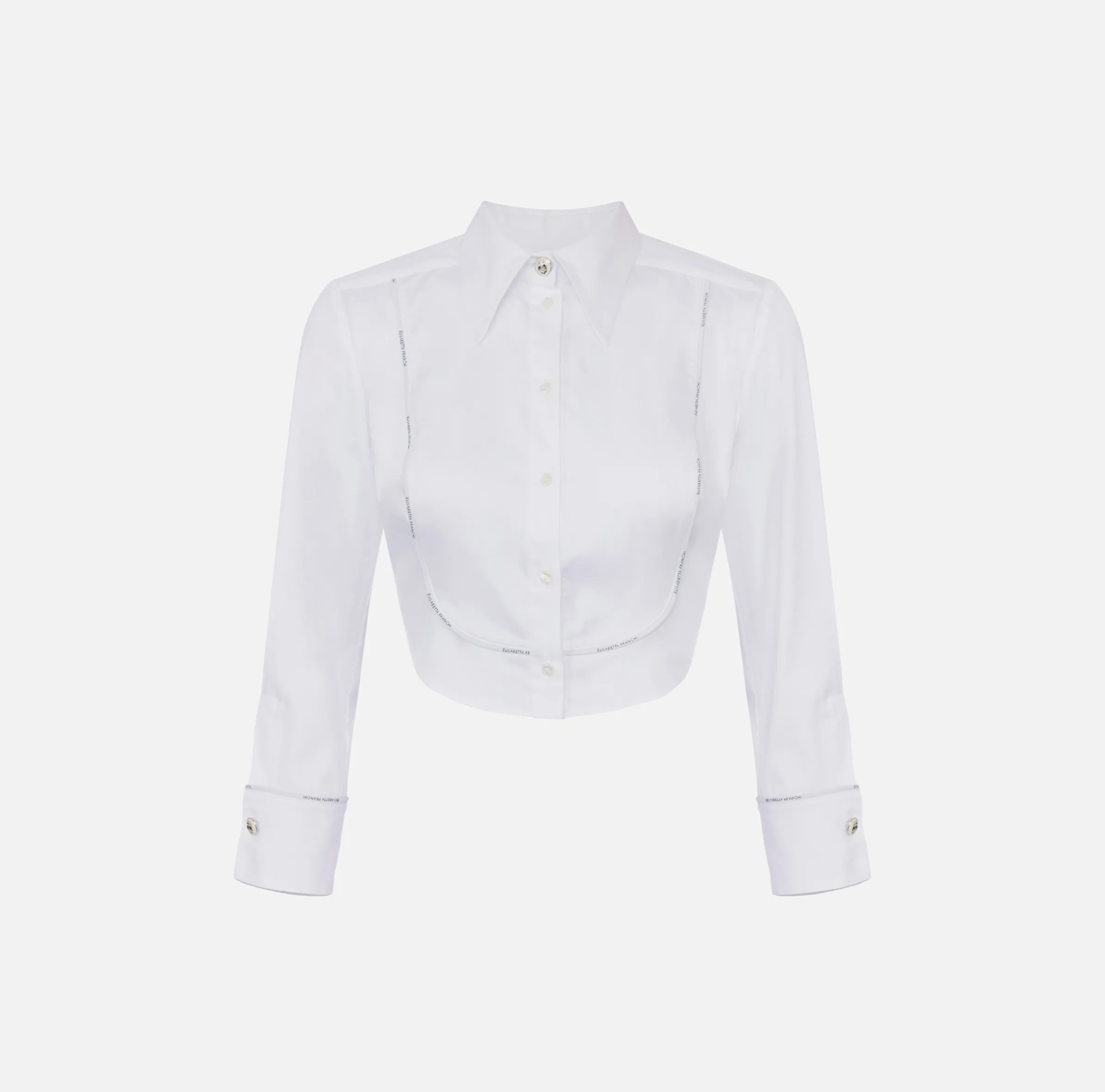 Camicia cropped in popeline con plastron ed elastico logato