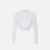 Camicia cropped in popeline a righe con fondo asimmetrico
