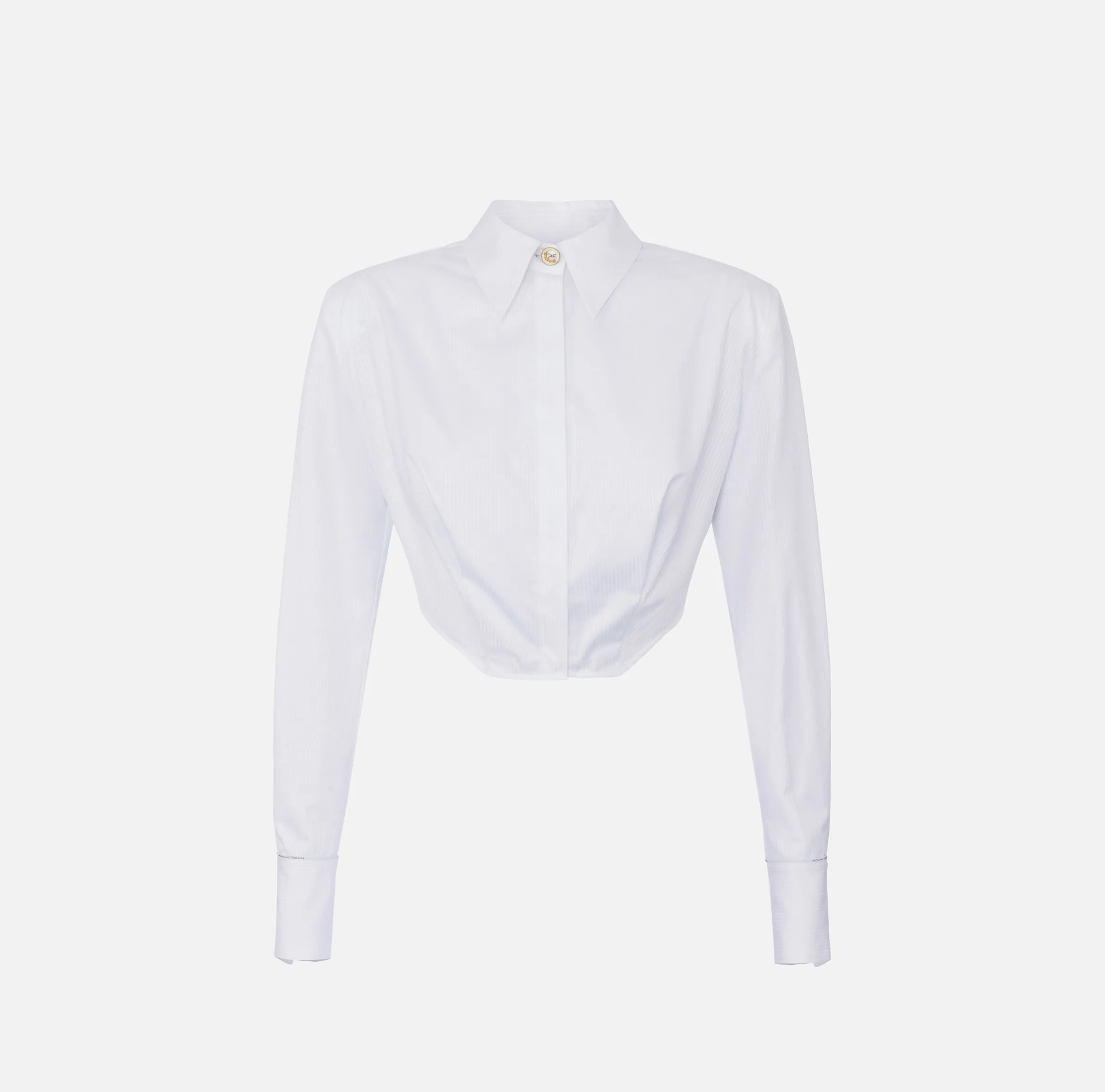 Camicia cropped in popeline a righe con fondo asimmetrico