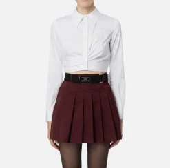 Camicia cropped in popeline stretch con drappeggio