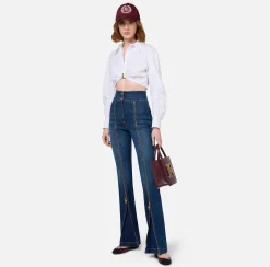 Camicia cropped in popeline con drappeggio e anella