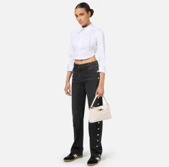 Camicia cropped in popeline con plastron ed elastico logato