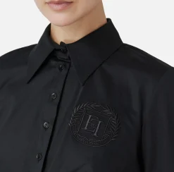 Camicia cropped in popeline stretch con drappeggio