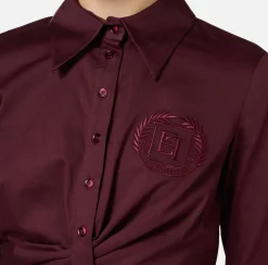 Camicia cropped in popeline stretch con drappeggio