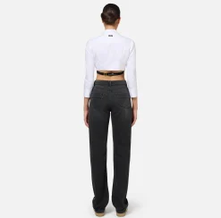 Camicia cropped in popeline con plastron ed elastico logato
