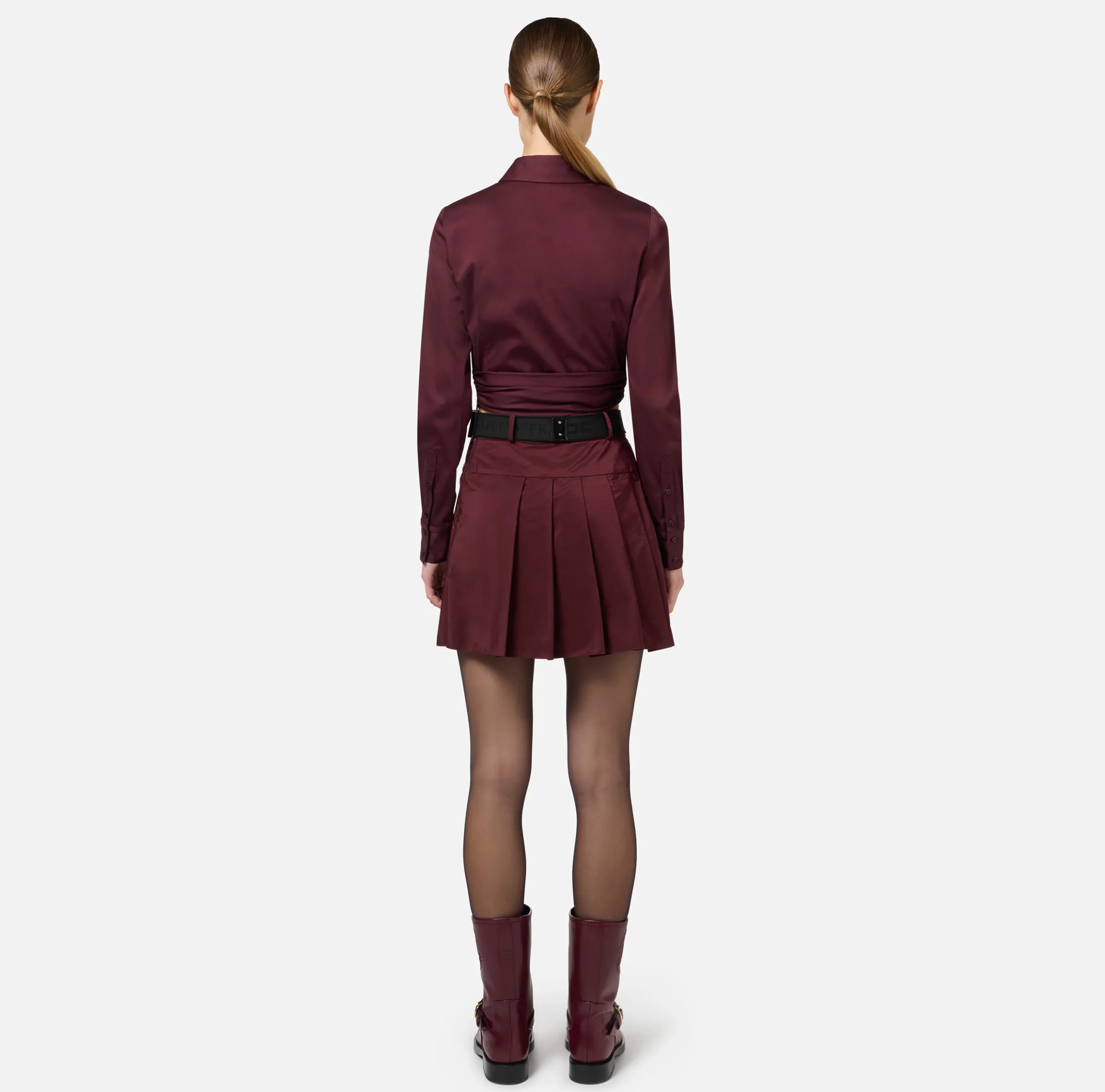 Camicia cropped in popeline stretch con drappeggio