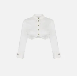Camicia cropped in raso con taglio coppe