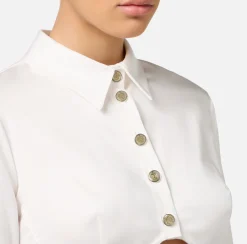 Camicia cropped in raso con taglio coppe