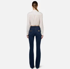 Camicia cropped in raso jacquard con foulard