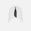 Camicia cropped in raso stretch con foulard
