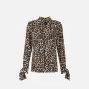 Camicia in georgette animalier con polsi a nastro
