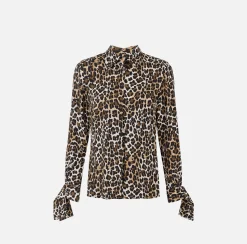 Camicia in georgette animalier con polsi a nastro