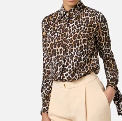 Camicia in georgette animalier con polsi a nastro