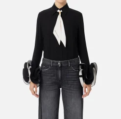 Camicia in georgette con ruches e foulard