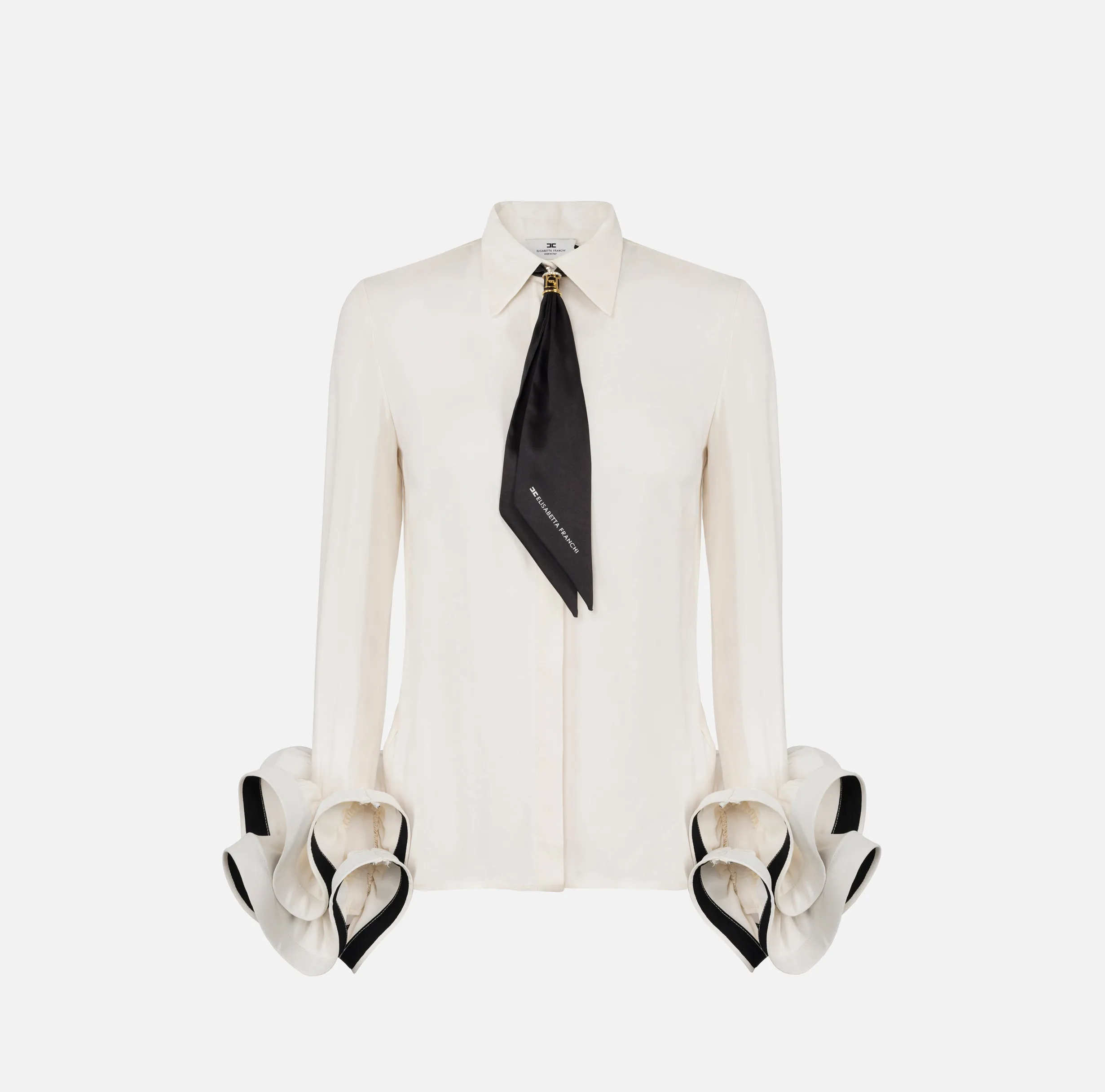 Camicia in georgette con ruches e foulard