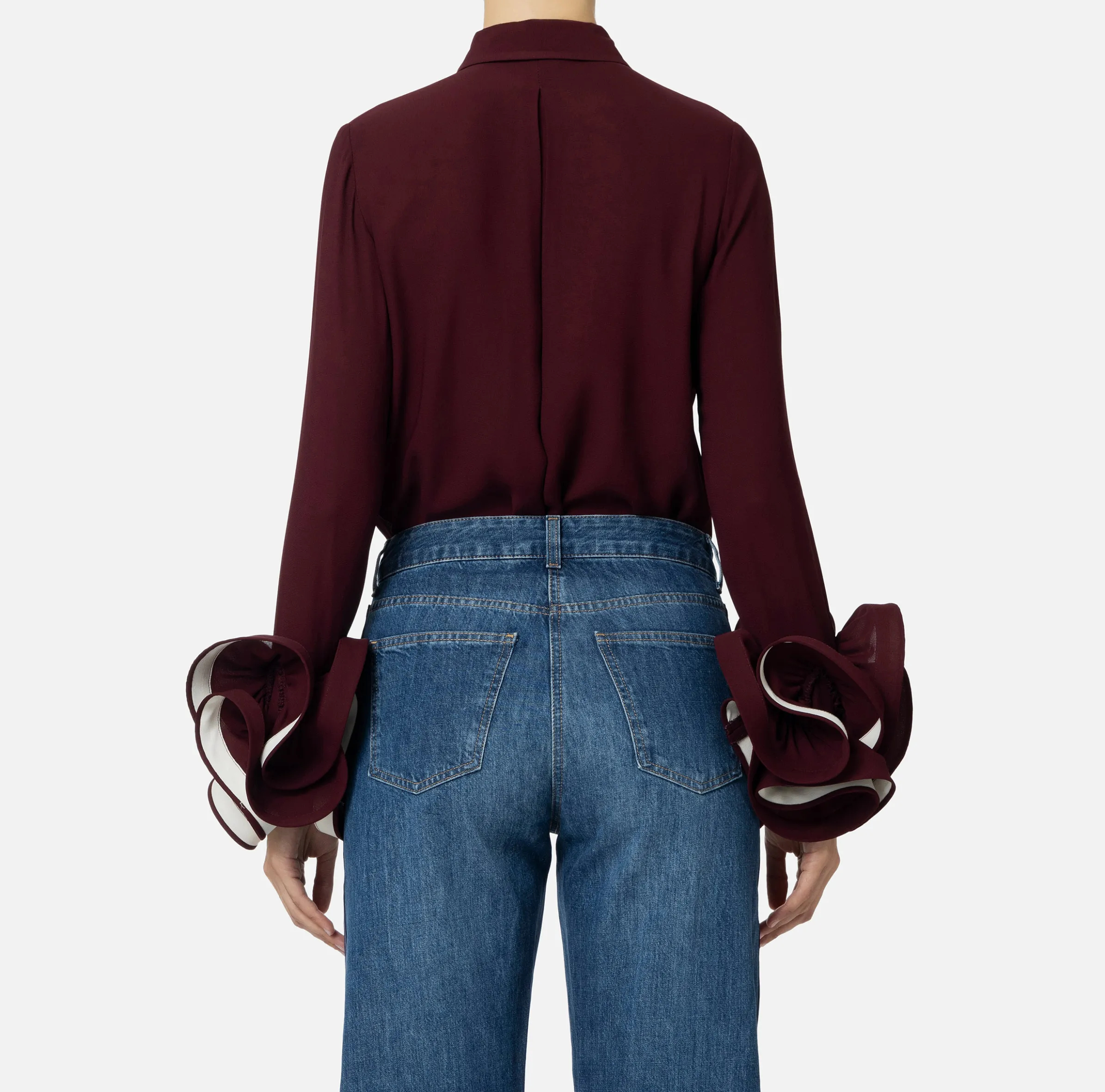 Camicia in georgette con ruches e foulard