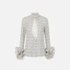 Camicia in georgette stampata con ruches e foulard
