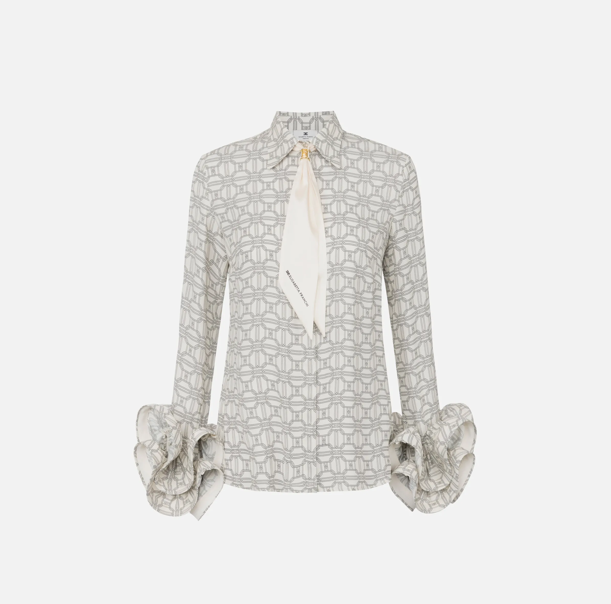 Camicia in georgette stampata con ruches e foulard