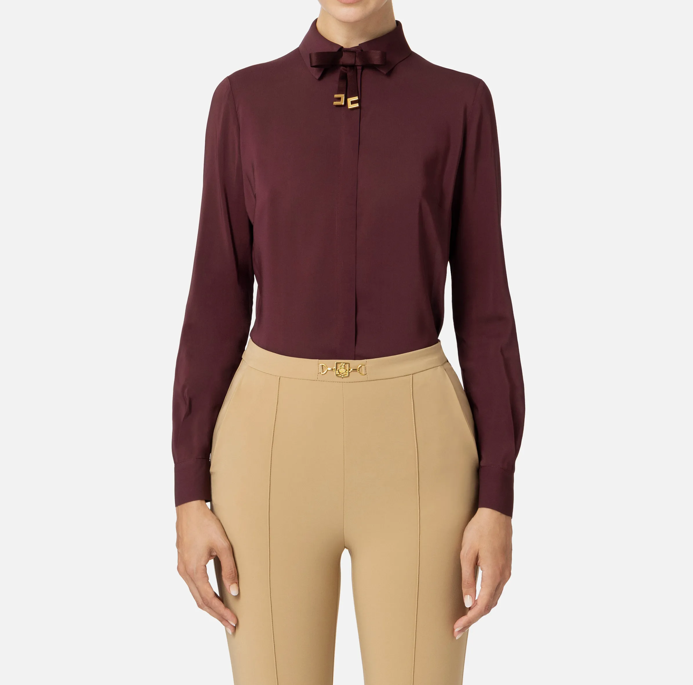 Camicia in georgette stretch con fiocco
