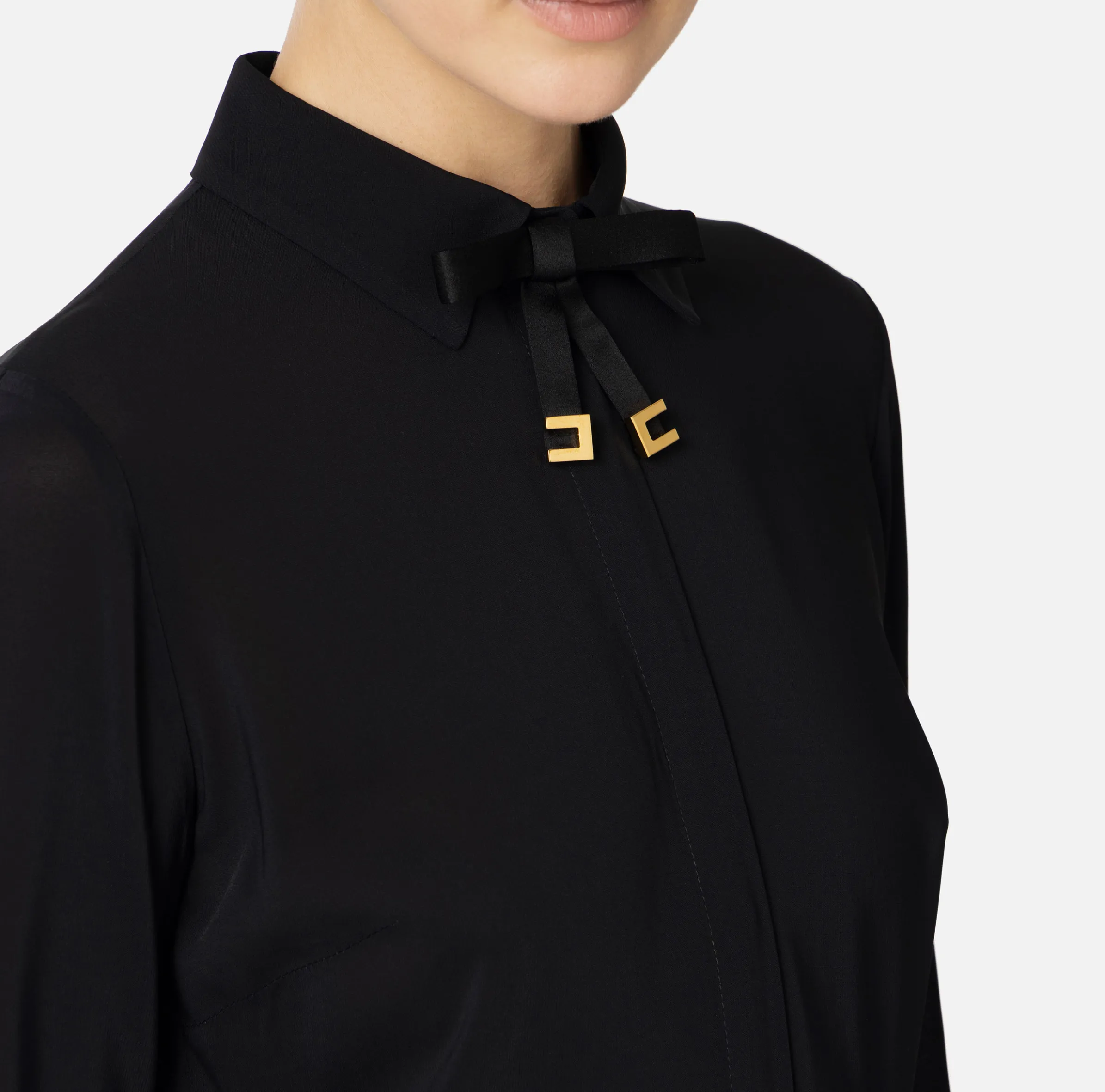 Camicia in georgette stretch con fiocco