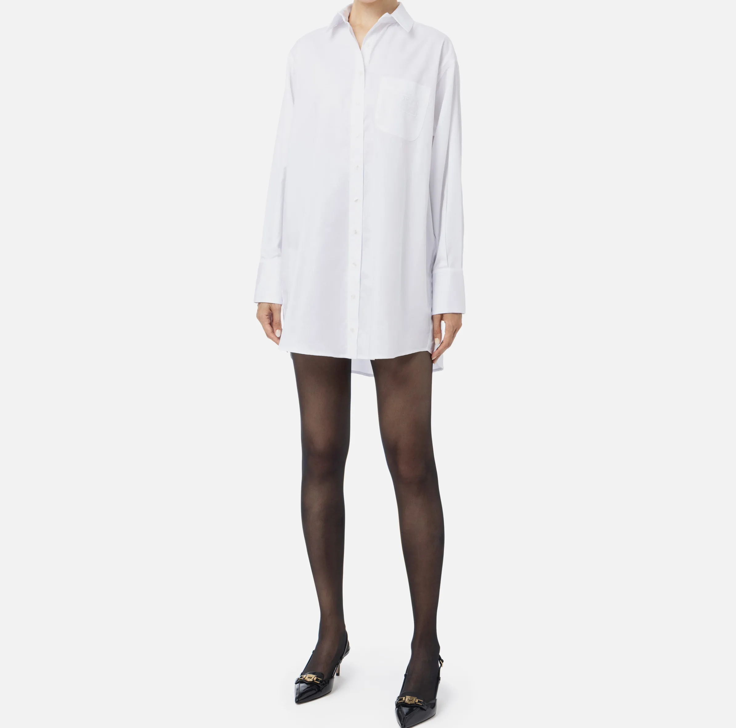 Camicia in popeline con etichetta in organza ricamata