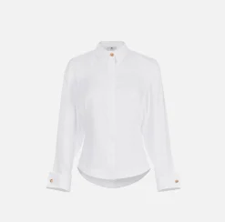 Camicia in popeline di cotone con arricciatura e stemma logo