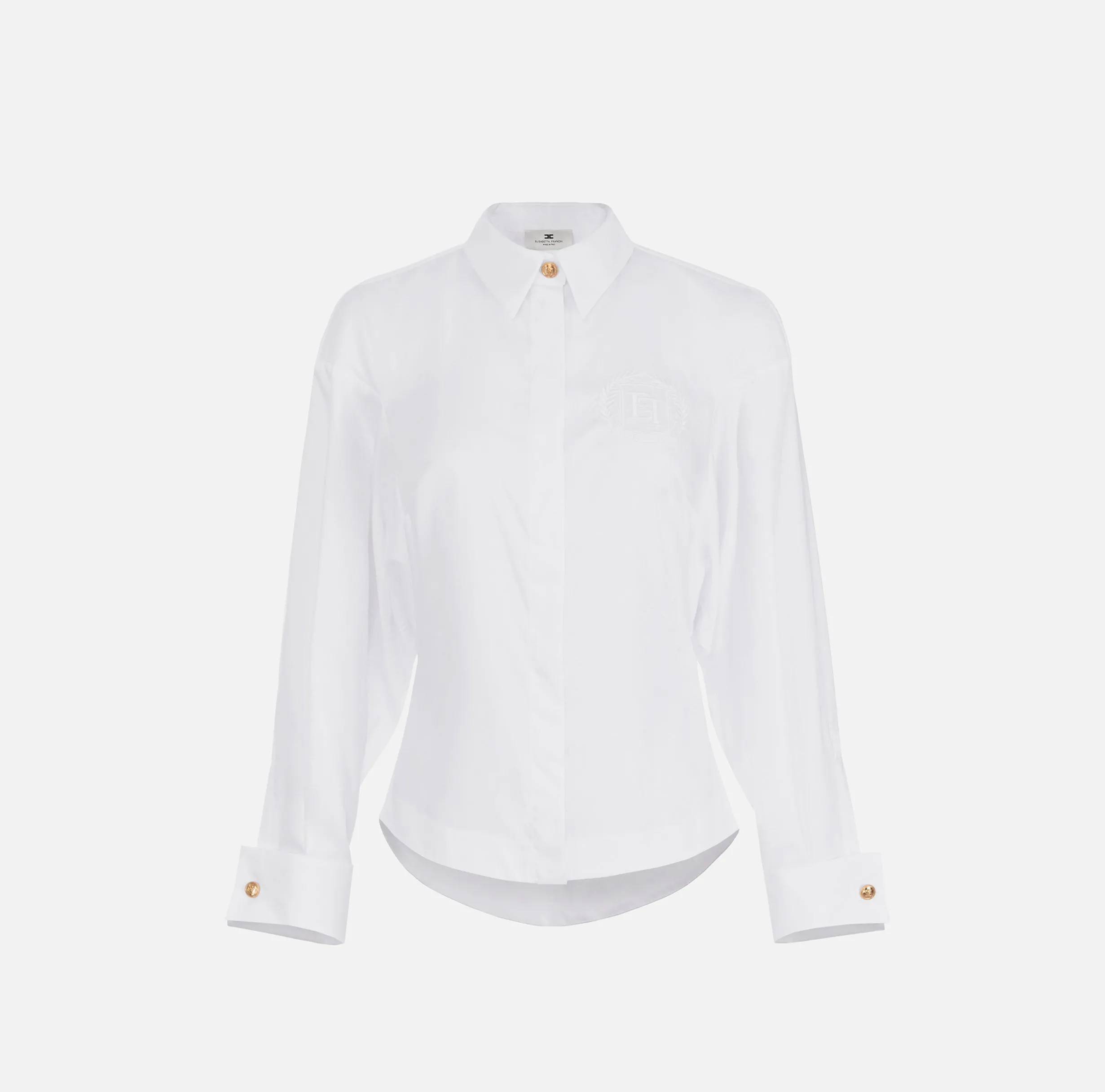 Camicia in popeline di cotone con arricciatura e stemma logo