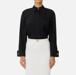 Camicia in popeline di cotone con arricciatura e stemma logo