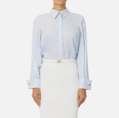 Camicia in popeline di cotone con arricciatura e stemma logo