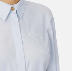 Camicia in popeline di cotone con arricciatura e stemma logo