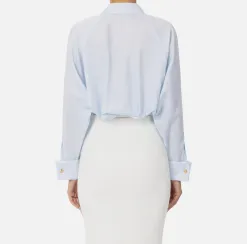 Camicia in popeline di cotone con arricciatura e stemma logo