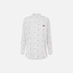 Camicia in popeline stampato con etichetta logo