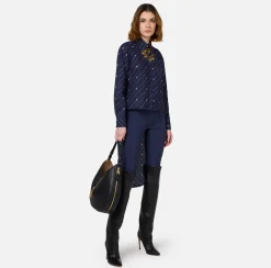 Camicia in popeline stampato con fondo asimmetrico