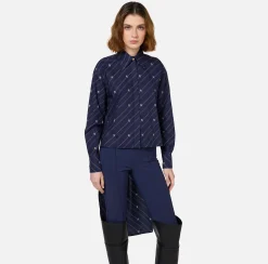 Camicia in popeline stampato con fondo asimmetrico