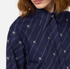 Camicia in popeline stampato con fondo asimmetrico