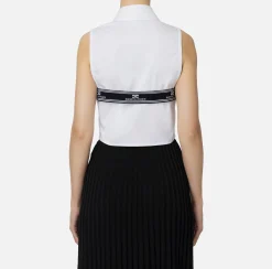 Camicia smanicata in popeline con elastici logati