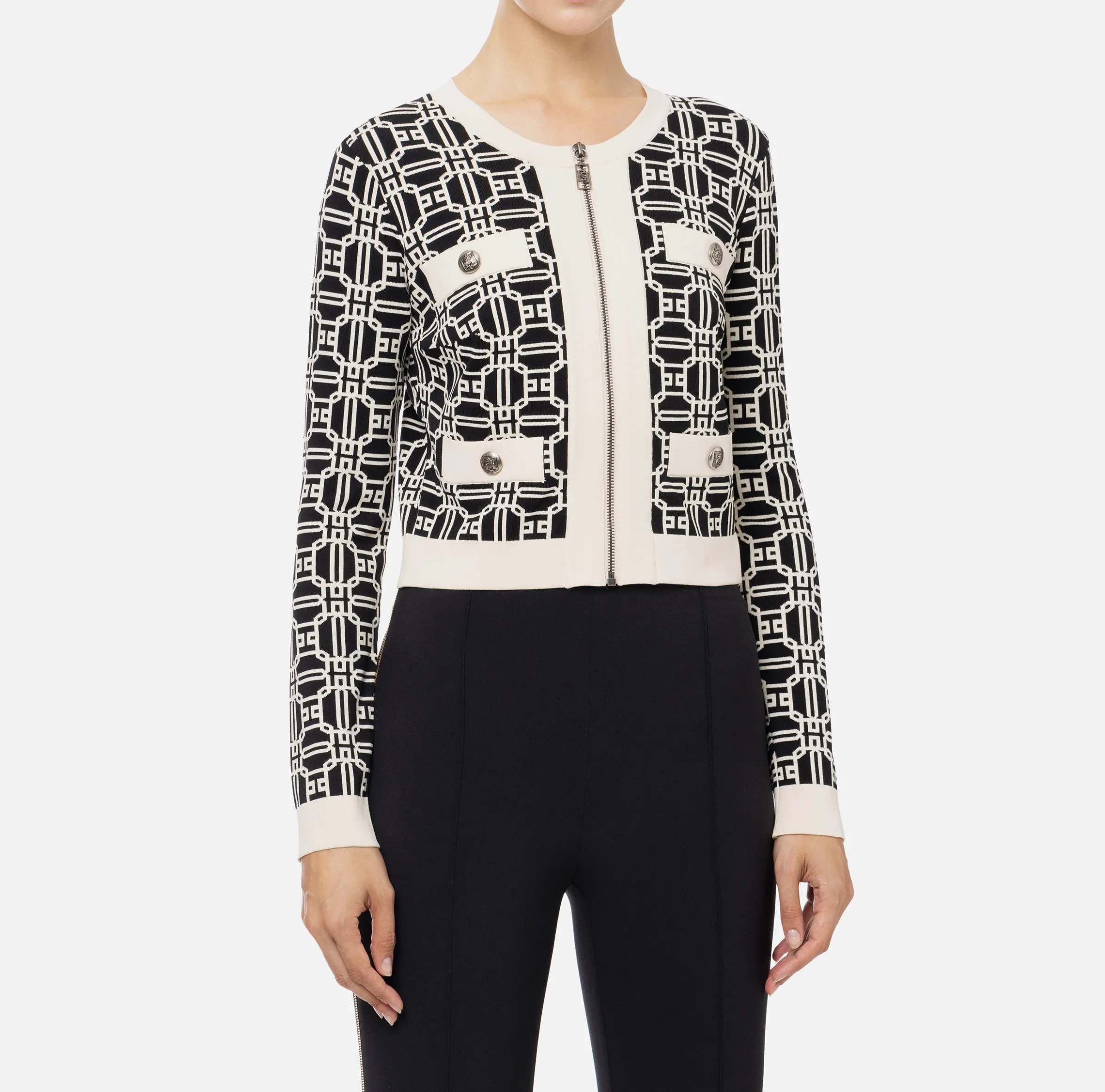 Cardigan cropped logo jacquard