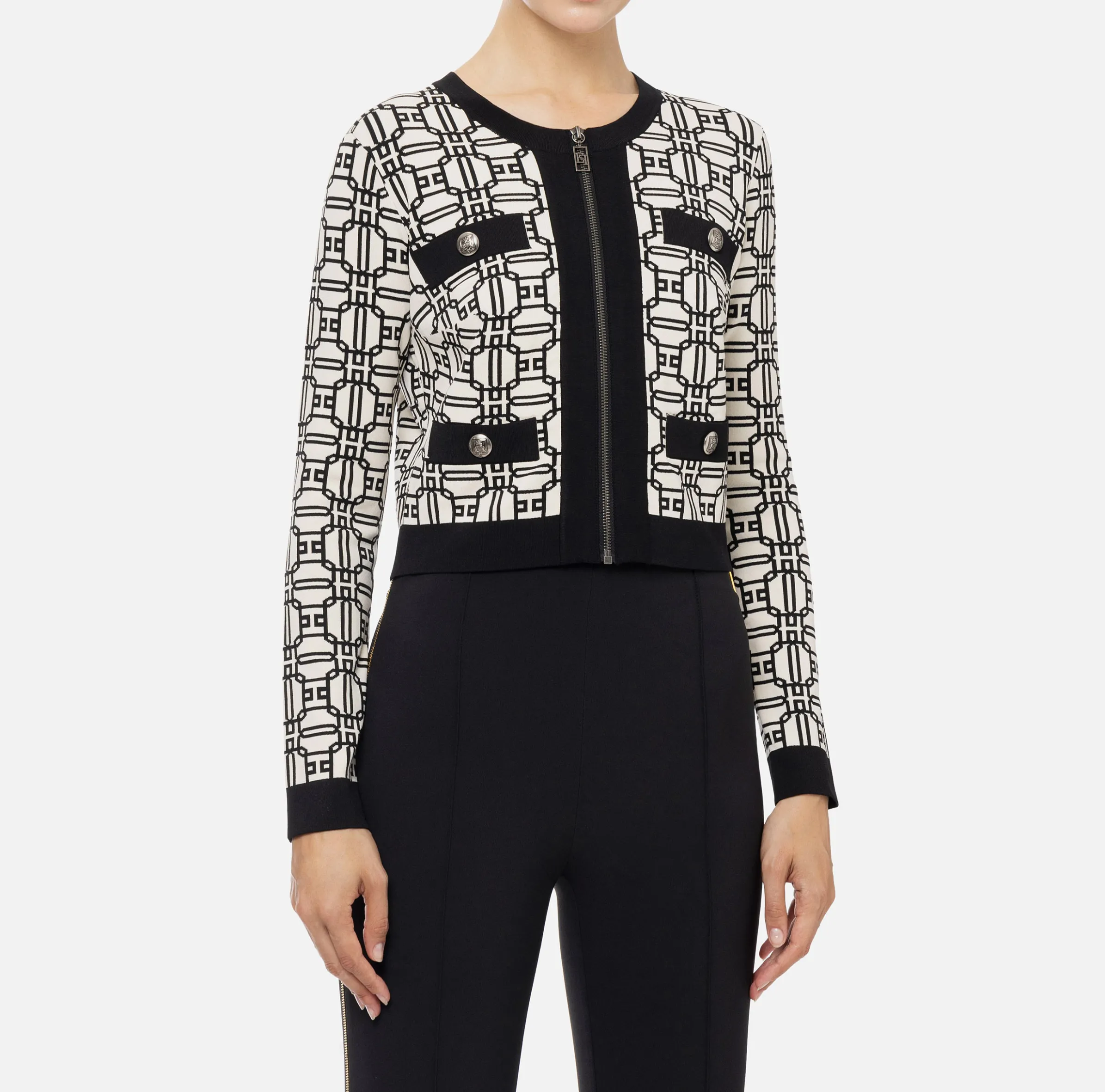 Cardigan cropped logo jacquard