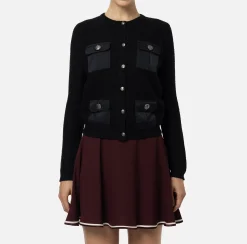 Cardigan in lana bouclé con tasche in vela tecnica