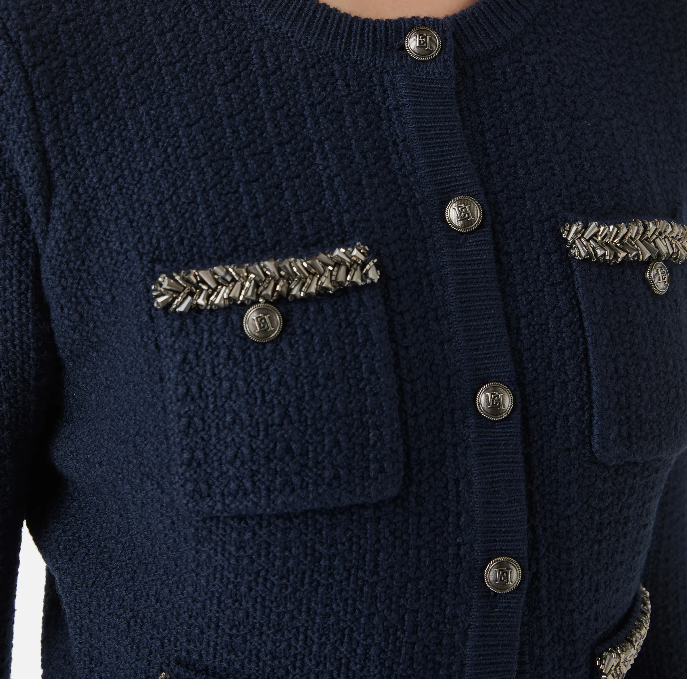 Cardigan in lana bouclé con ricamo