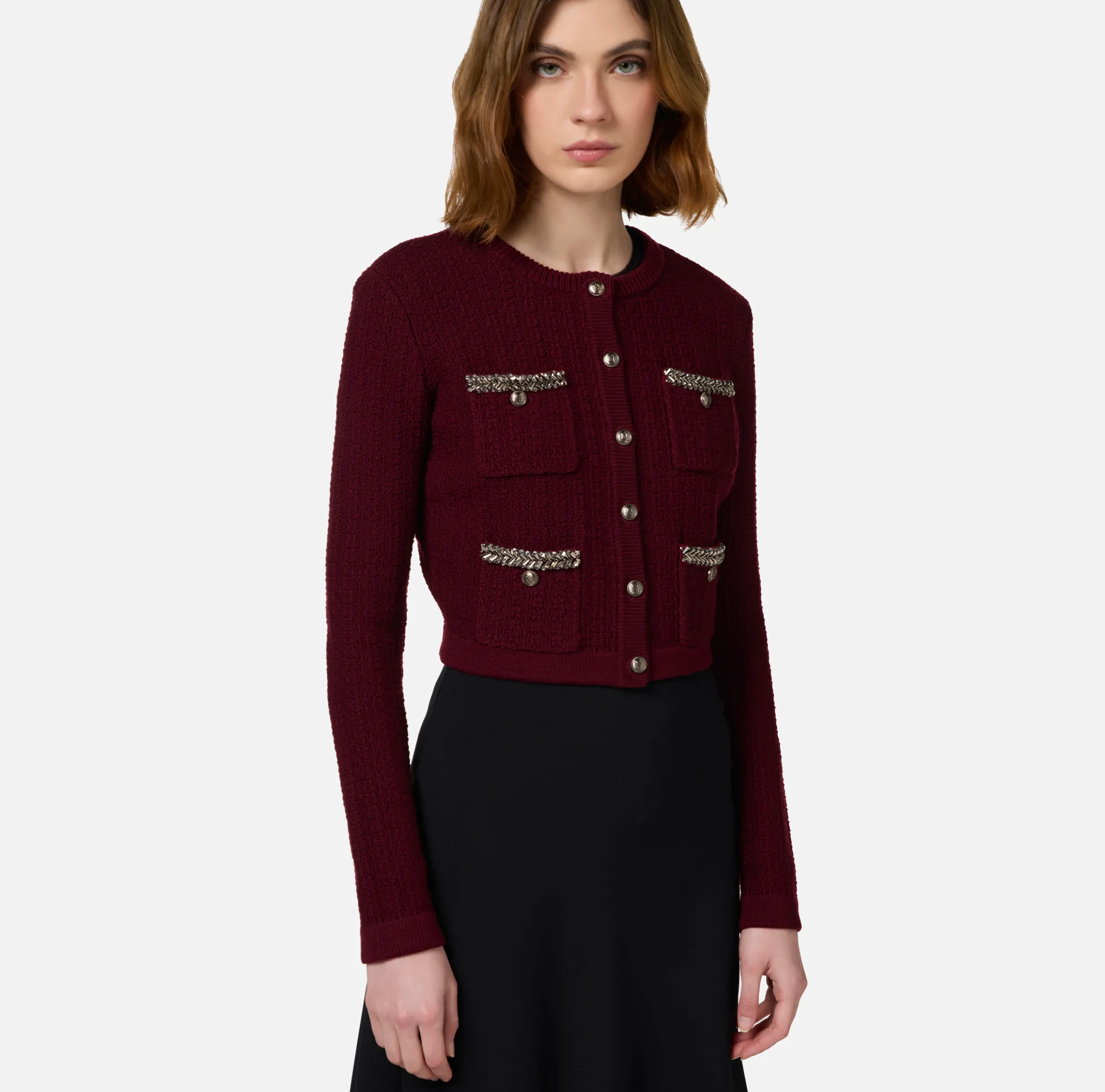 Cardigan in lana bouclé con ricamo