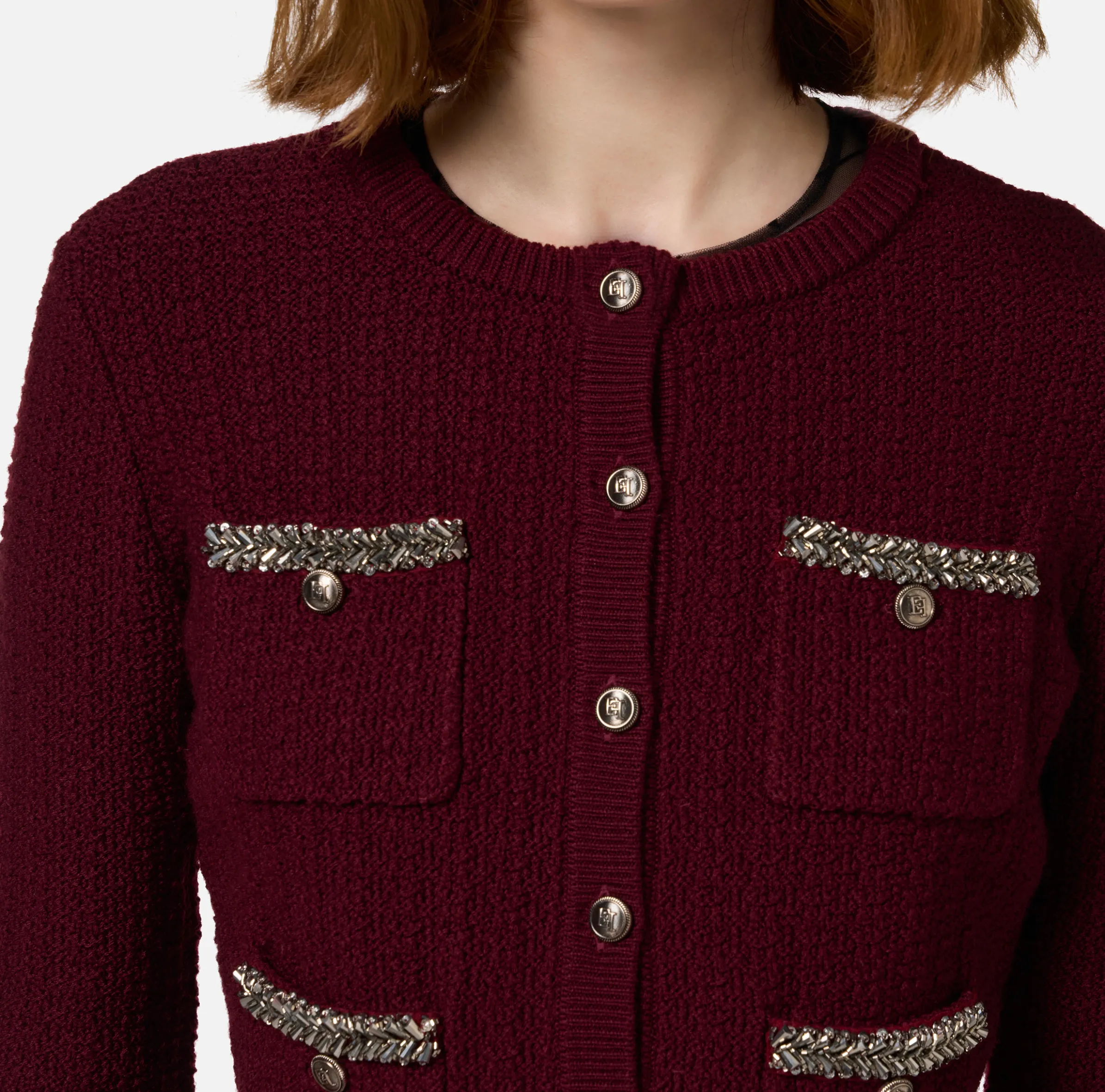 Cardigan in lana bouclé con ricamo