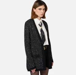 Cardigan in lana con filo paillettes