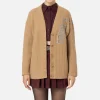 Cardigan in lana costa inglese con patch logo