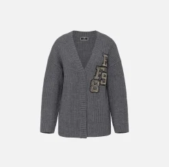 Cardigan in lana costa inglese con patch logo