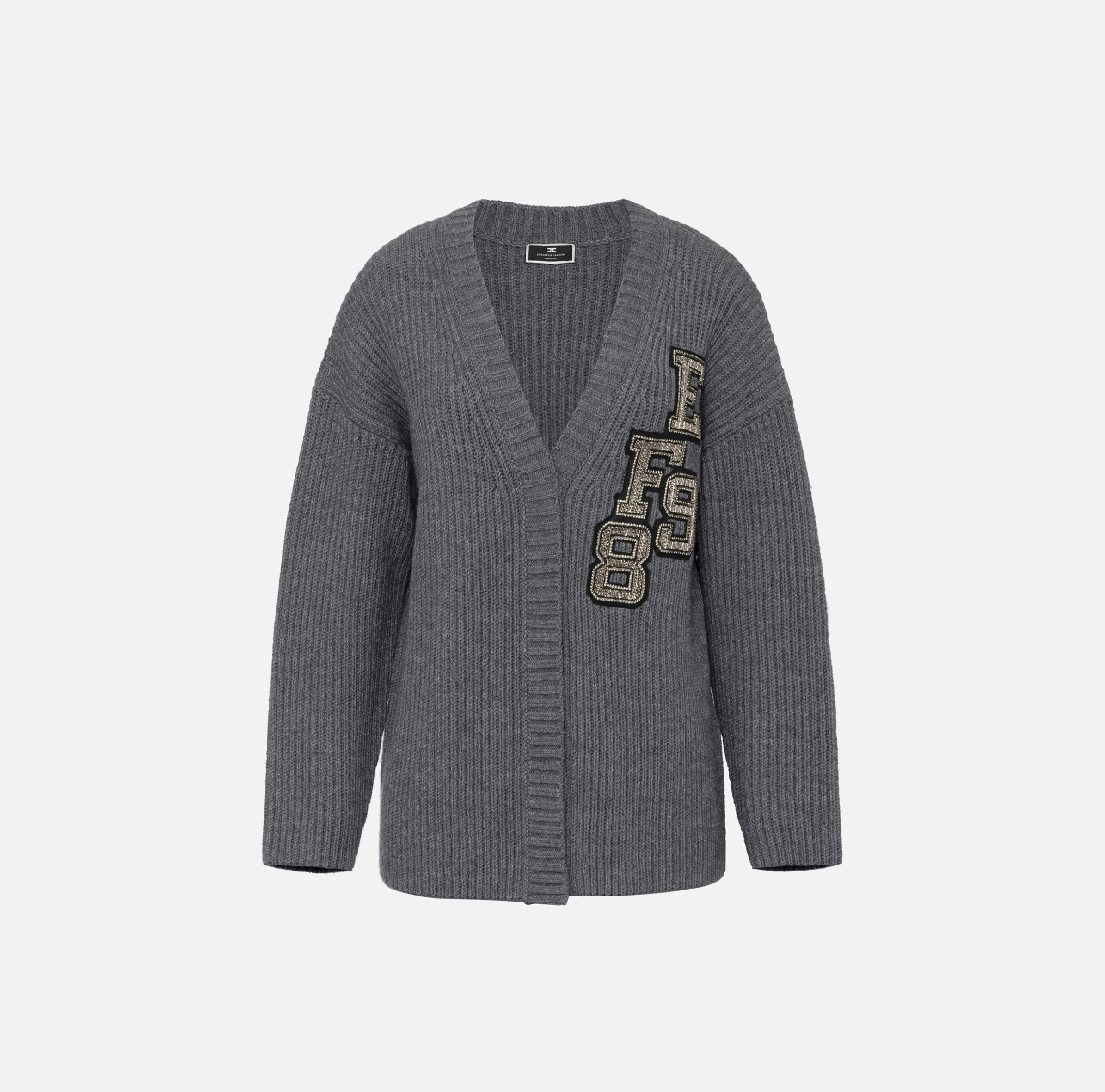 Cardigan in lana costa inglese con patch logo