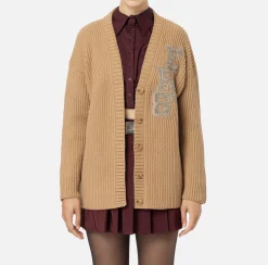 Cardigan in lana costa inglese con patch logo