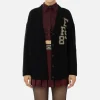 Cardigan in lana costa inglese con patch logo